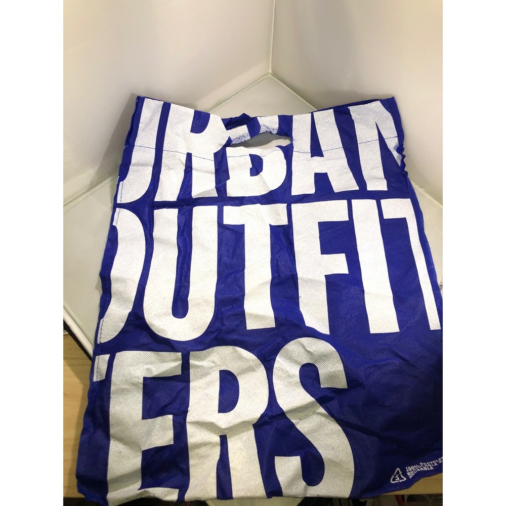Urban Outfitters Reusable Shopping Tote Bag Blue White Recycled Logo Large
